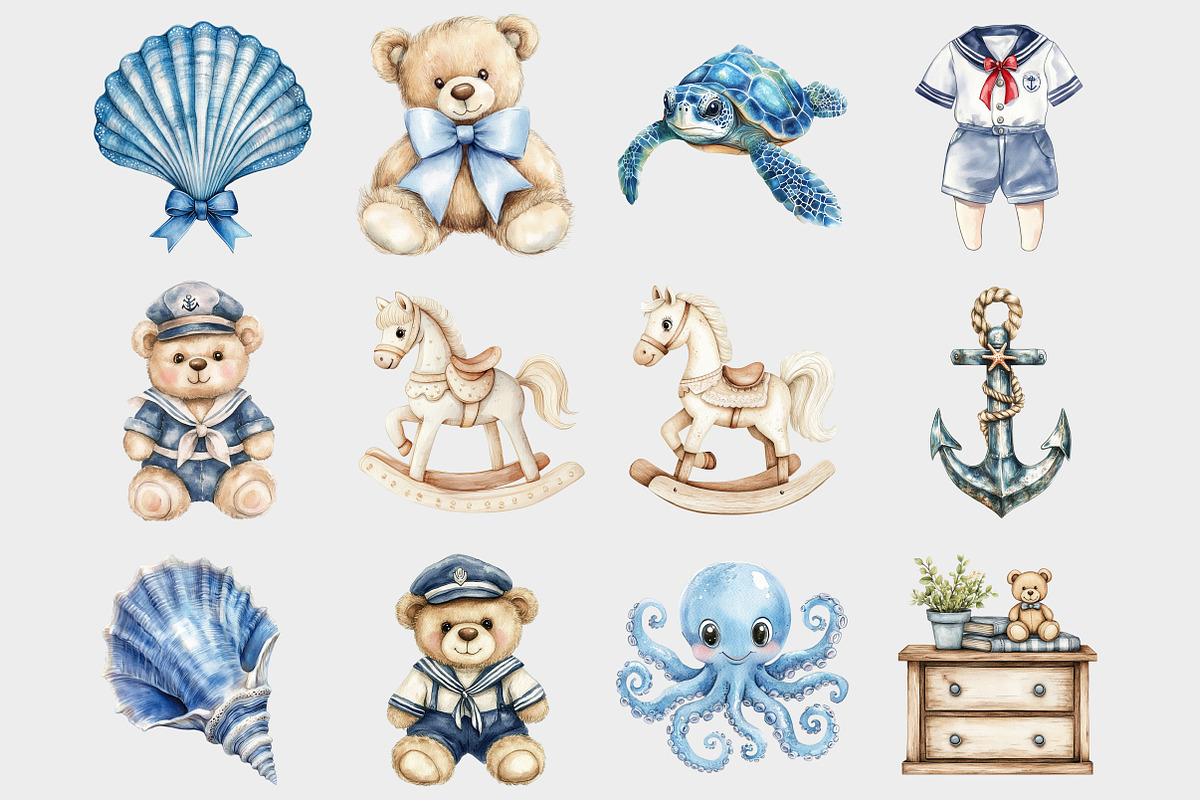 Watercolor Coastal Nursery Clipart, a Seasonal Illustration by Design Market (Photo 3 of 5)