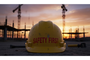 Yellow construction hard hat with, an Industrial Photo by Igor Tichonow