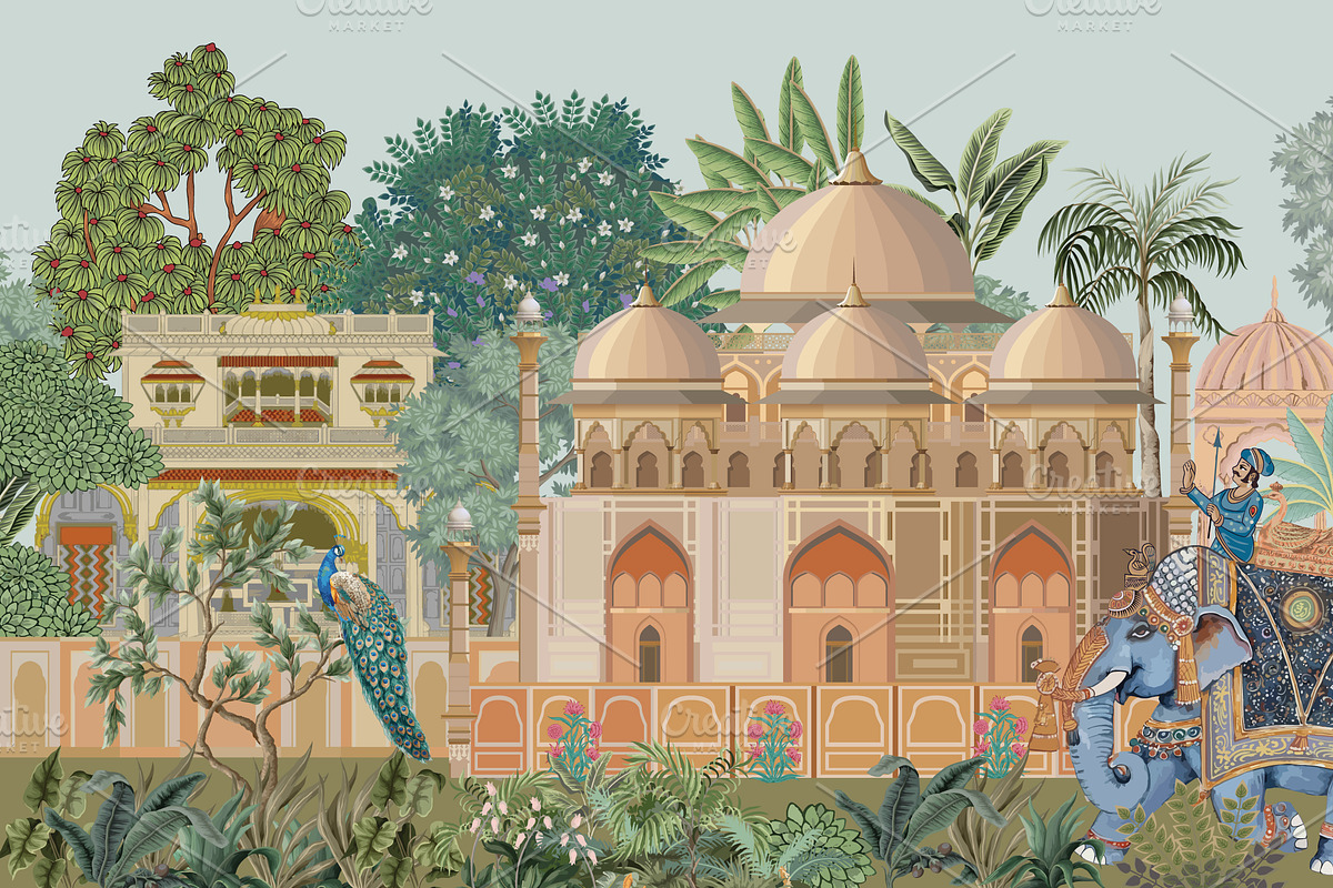 Mughal Garden Elephant Mural, a Decorative Illustration by Mughal Wallpaper (Photo 1 of 4)