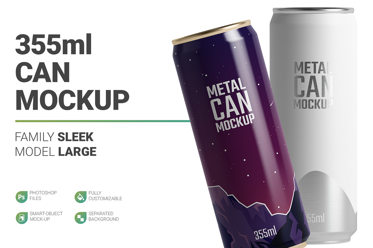 355ml Sleek Can Mockup, a Packaging Mockup by AY Mock-Ups (Photo 1 of 9)
