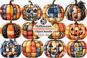 Halloween Patchwork Pumpkin Clipart, an Illustration by Canvas Craft (Thumbnail 1 of 9)