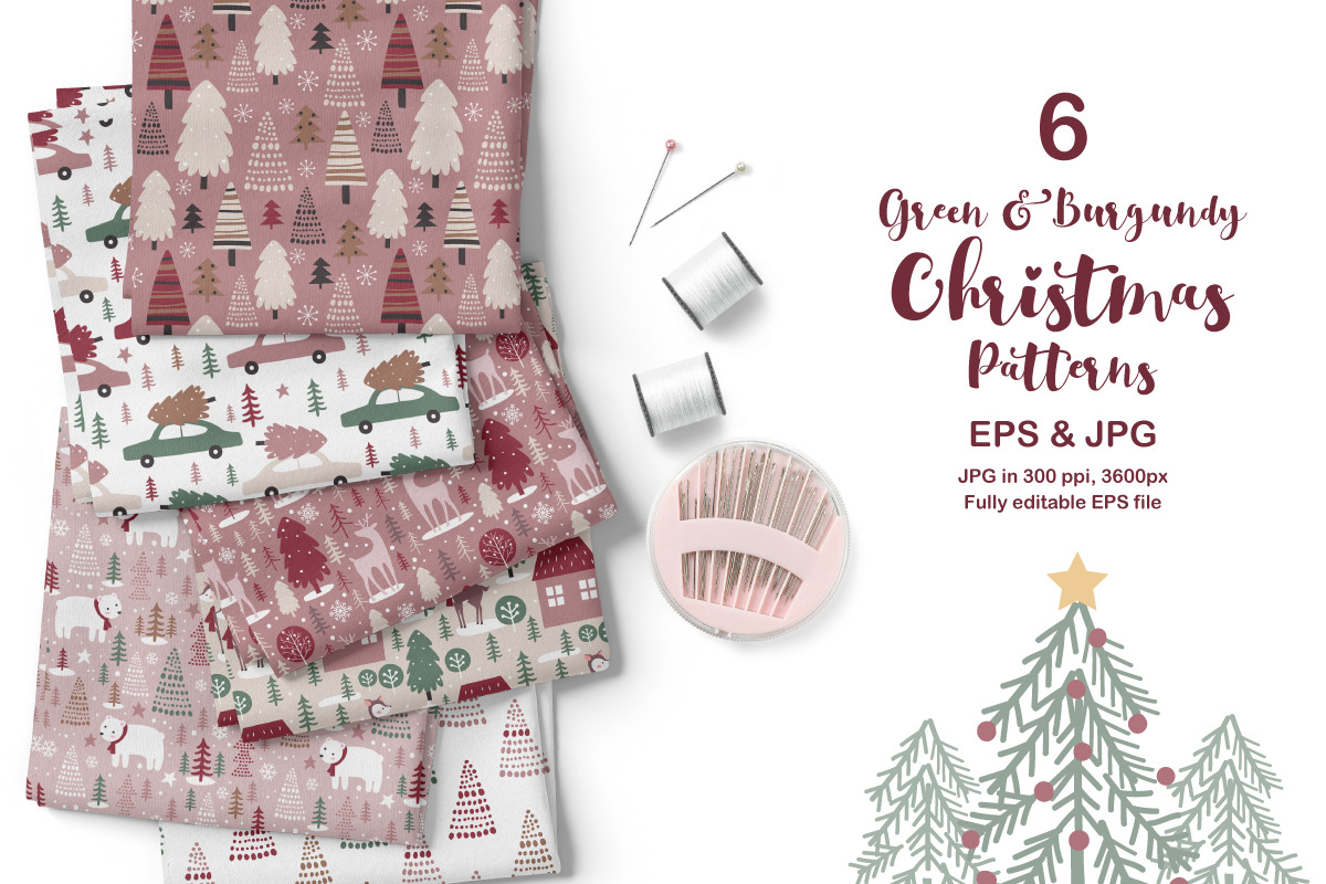 Green & Burgundy Christmas Patterns, a Pattern Graphic by DrawStudio1988 (Photo 4 of 10)