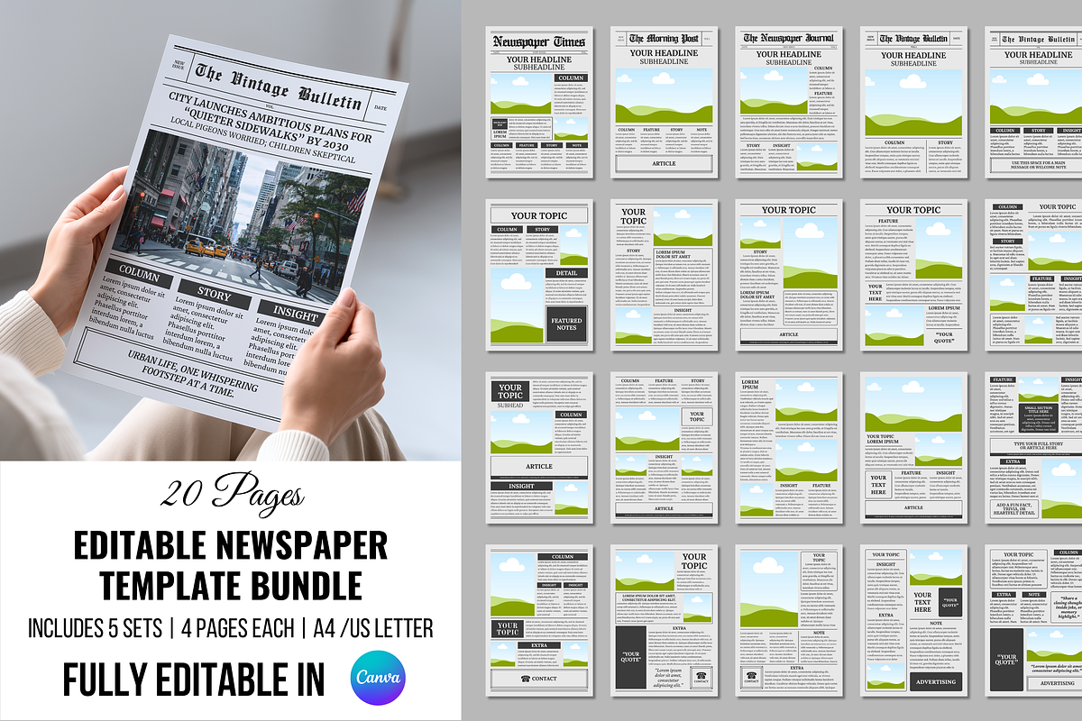 20 Newspaper template bundle, a Magazine Template by ZoloDesignHub (Photo 1 of 9)