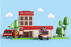 Fire station building with garage, an Architecture 3D Model by Marozhkastudio