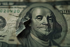Closeup view of a torn dollar, a Photo by Pavel_design