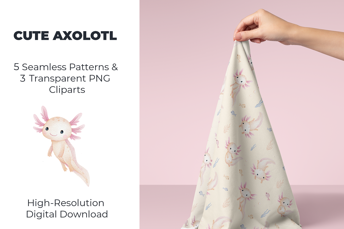 Cute Axolotl-Seamless Set+PNG Files, a Pattern Graphic by tetiartline (Photo 1 of 8)