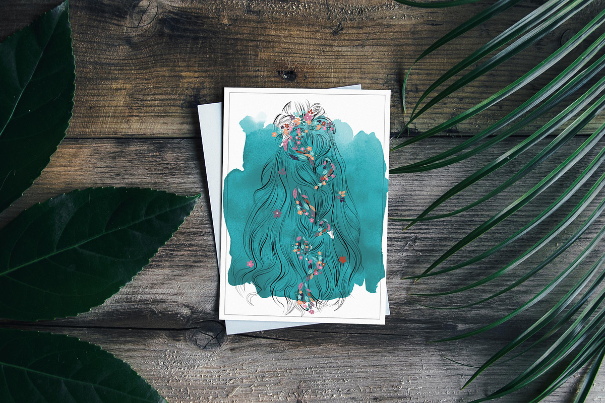 Line art hair styles with flowers, a Person Illustration by esylvia (Photo 7 of 7)
