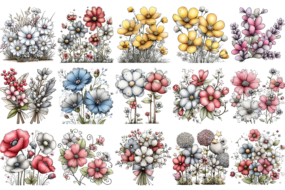 Whimsical Wildflower Clipart, an Illustration by OK Design (Photo 3 of 6)