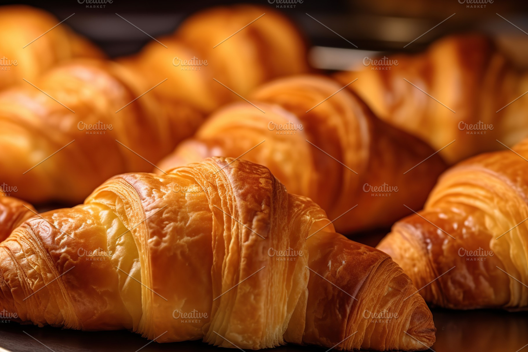 Fresh delicious croissants background. Generative AI, a Food & Drink Photo by AlyaAnd