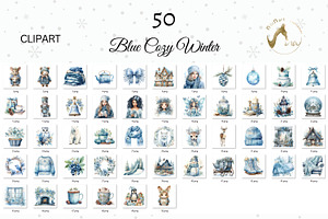 Blue Cozy Winter Clipart & Backdrop