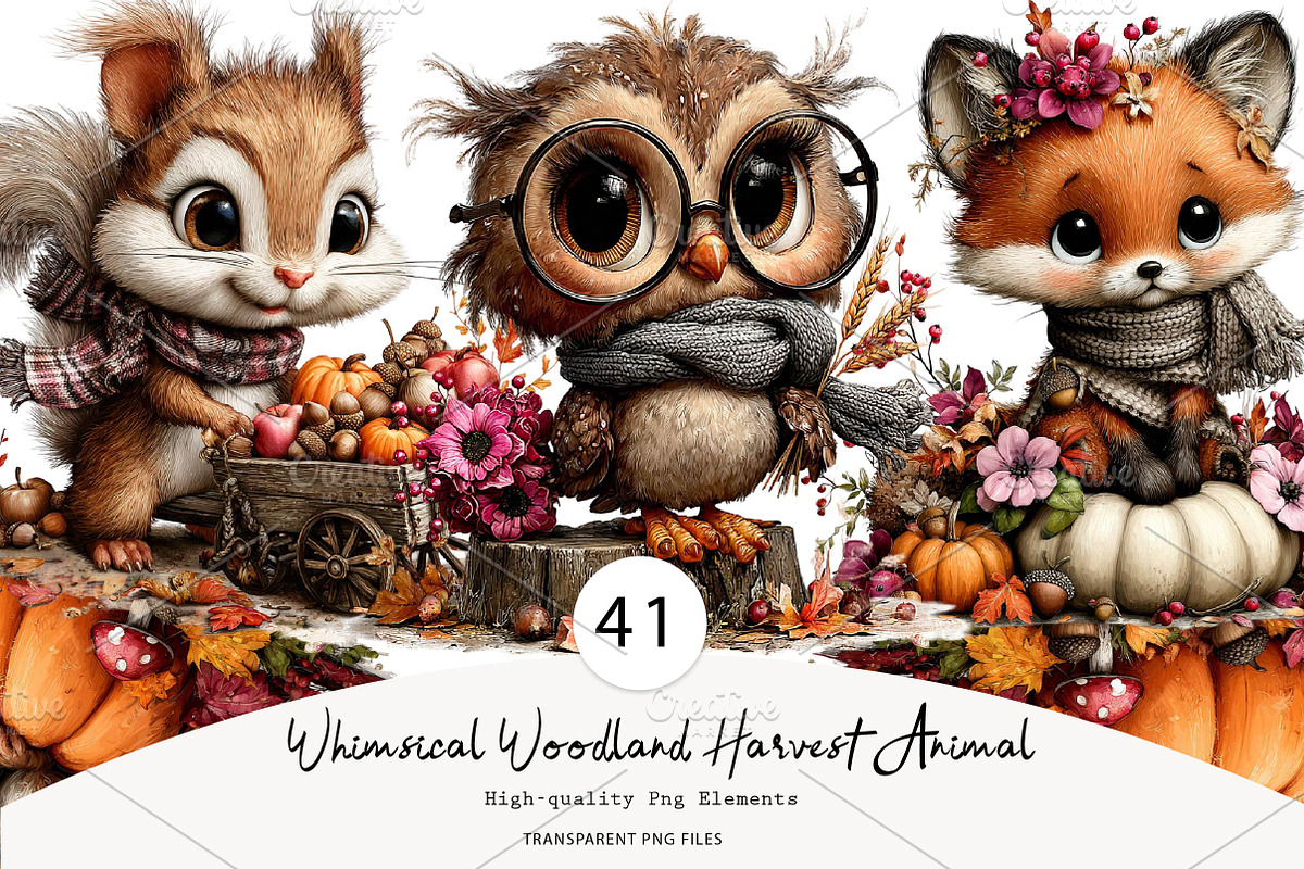 Whimsical Woodland Harvest Animal, a Seasonal Illustration by CreationArt (Photo 1 of 5)