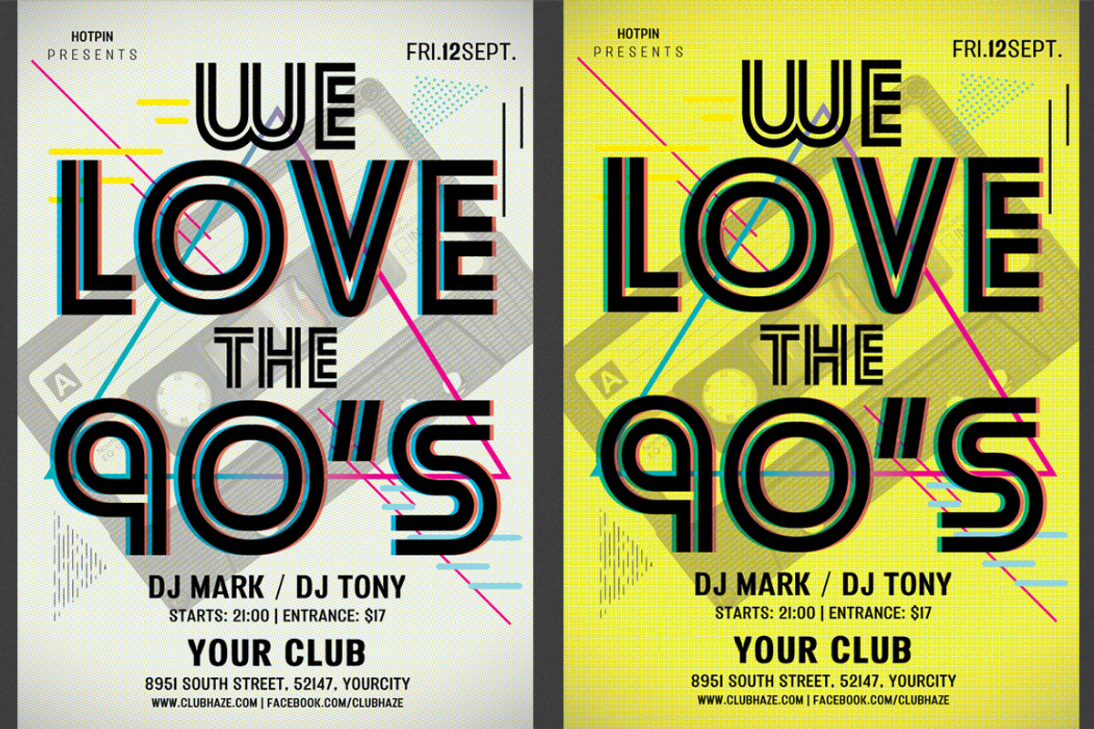 90s Retro Party Flyer Template, a Flyer Template by Hotpin