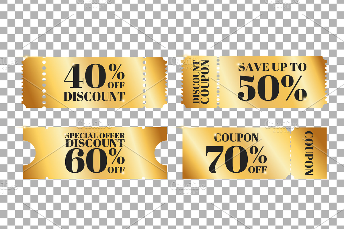 Golden Discount Coupons Set, a Decorative Illustration by PsychocheArt (Photo 6 of 6)