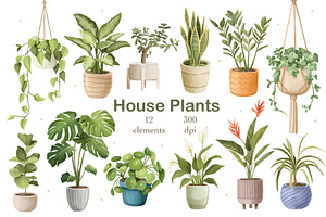 Watercolor Houseplants Clipart