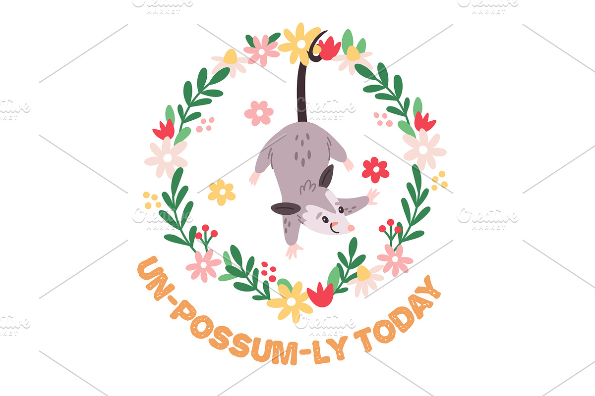 Cartoon opossum t shirt print. Funny, an Animal Illustration by YummyBuum