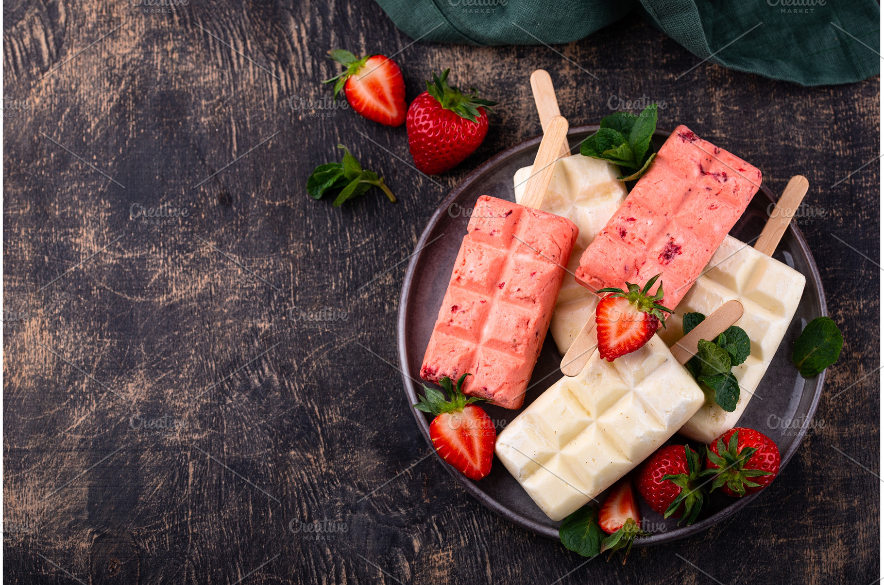 Strawberry ice cream pop sicle with, a Food & Drink Photo by Yulia Furman