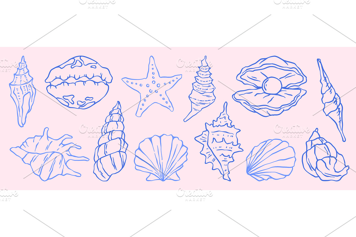 Vintage seashell and coastal doodle, an Illustration by art PVP - market