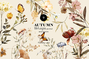 Autumn Watercolor Wildflower Clipart