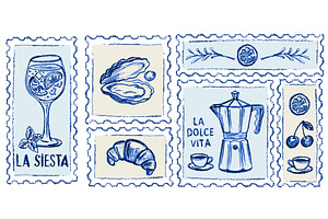 Hand drawn Amalfi coast postage