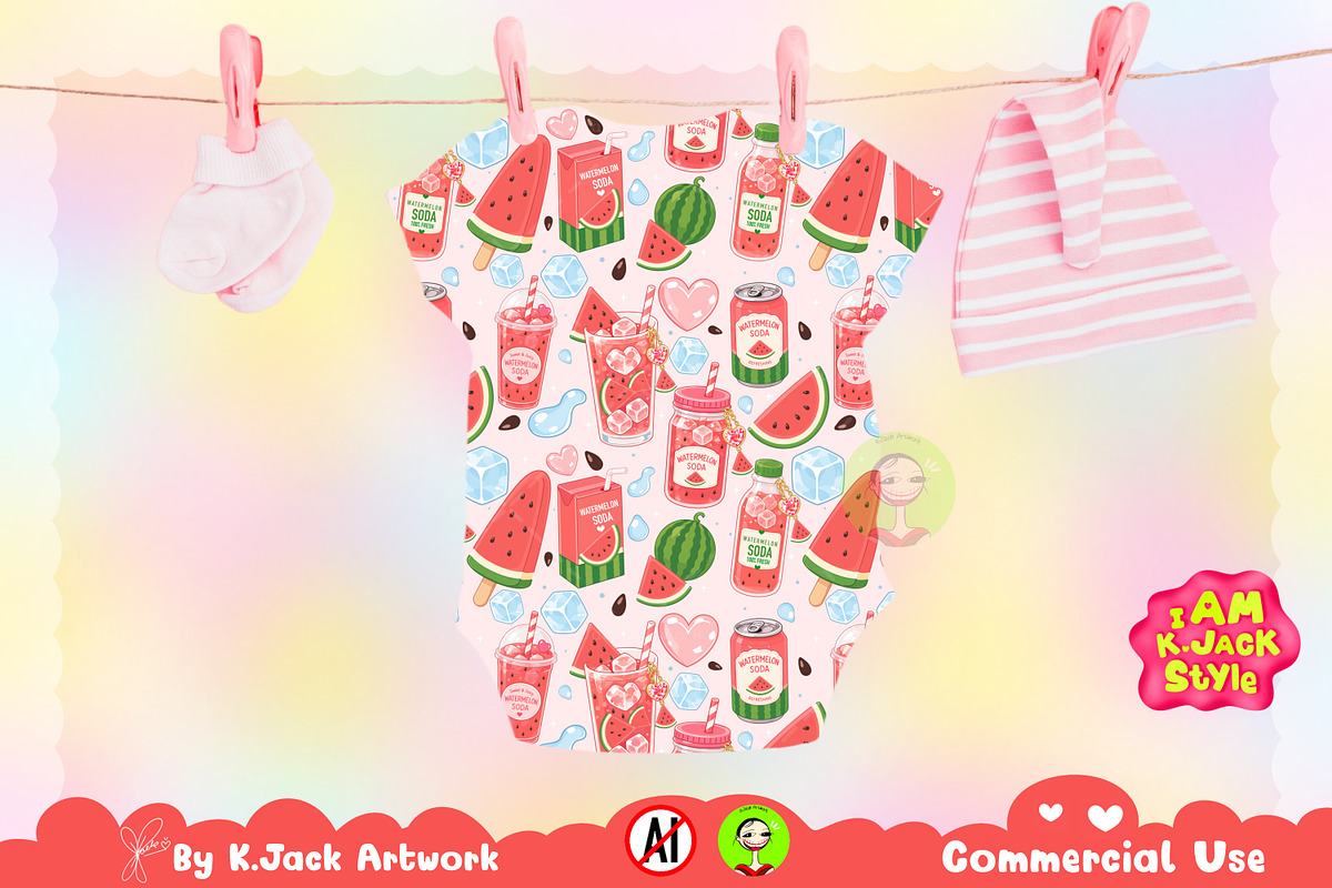 Cute Watermelon Soda Drink Seamless, a Background Graphic by K.JackArtwork (Photo 5 of 8)