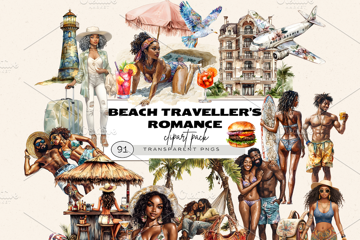 BEACH SUMMER GIRL ROMANCE CLIPART, a Person Illustration by Daring Digies (Photo 1 of 8)