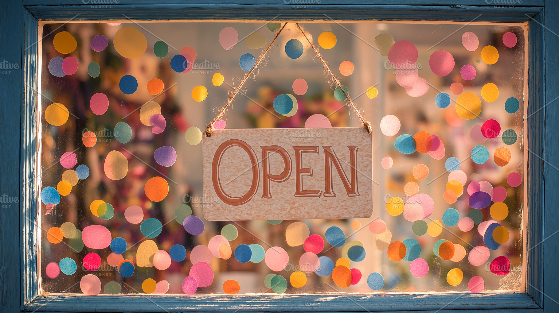 Shop Front with Open Sign, a Background Photo by Ocean Digital Art