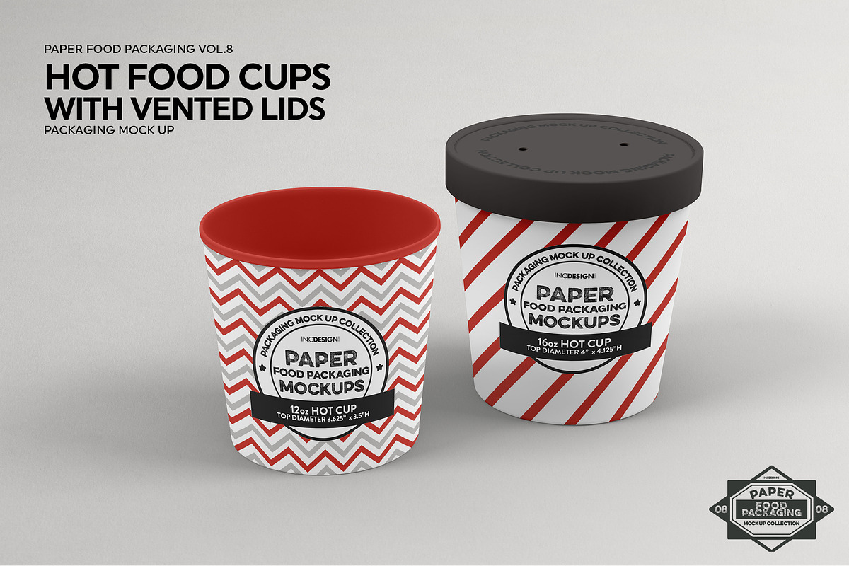 Hot Food Cups w Vented Lids Mockup, a Packaging Mockup by INCDesign (Photo 6 of 8)
