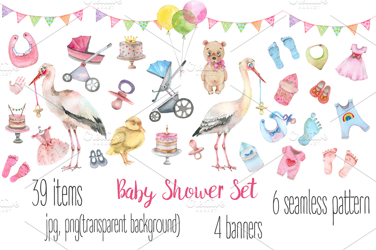 Baby Shower watercolor set, a Decorative Illustration by IvanFet (Photo 1 of 3)
