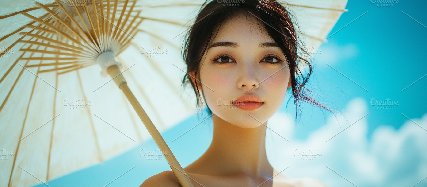 Serene asian woman holds a parasol, a Person Photo by MistyDay