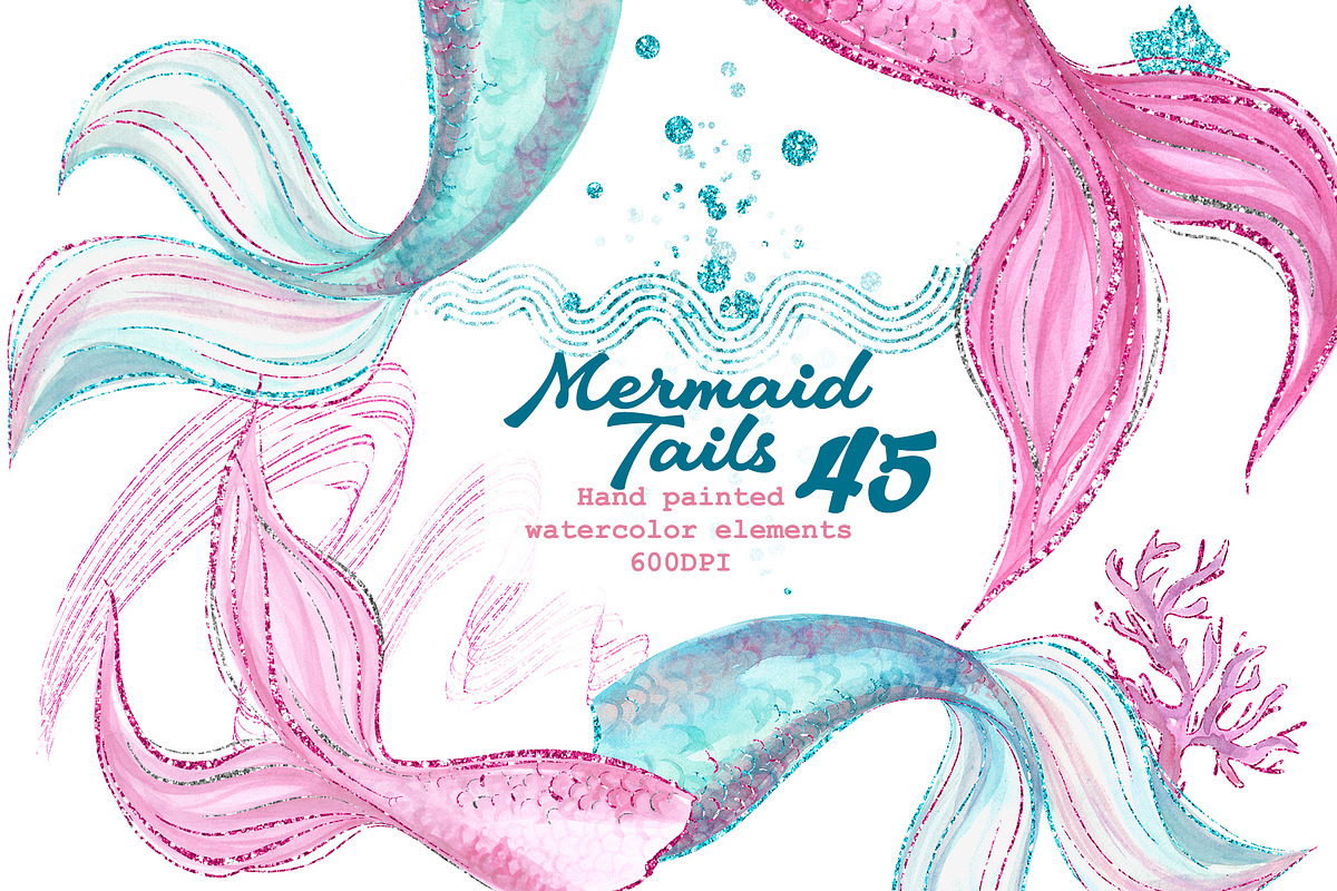 Mermaid Tail Watercolor ClipArt Set, a Graphic by HabitusDesigns (Photo 1 of 13)