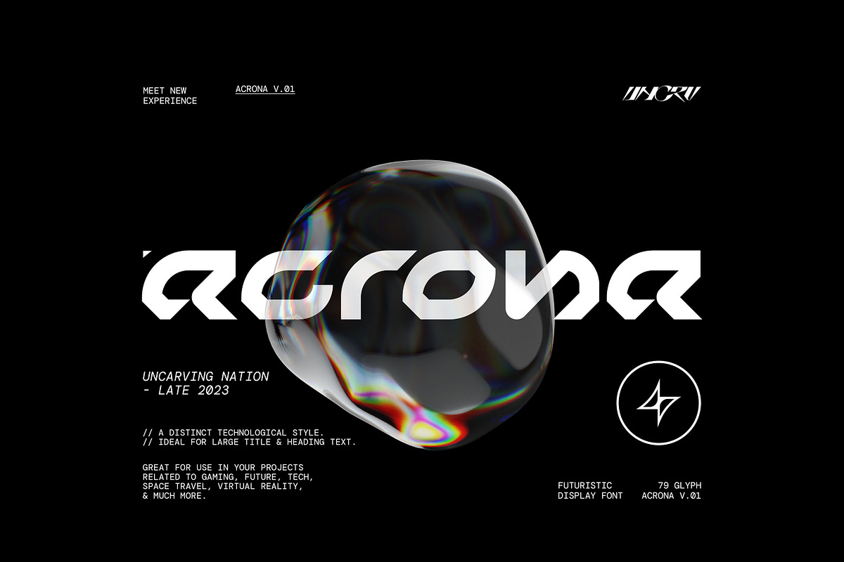 Acrona - Display Font, a Font by Uncarving (Photo 1 of 9)
