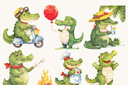 Cute Watercolor Crocodile Clipart, an Animal Illustration by Design Scotch (Thumbnail 2 of 7)