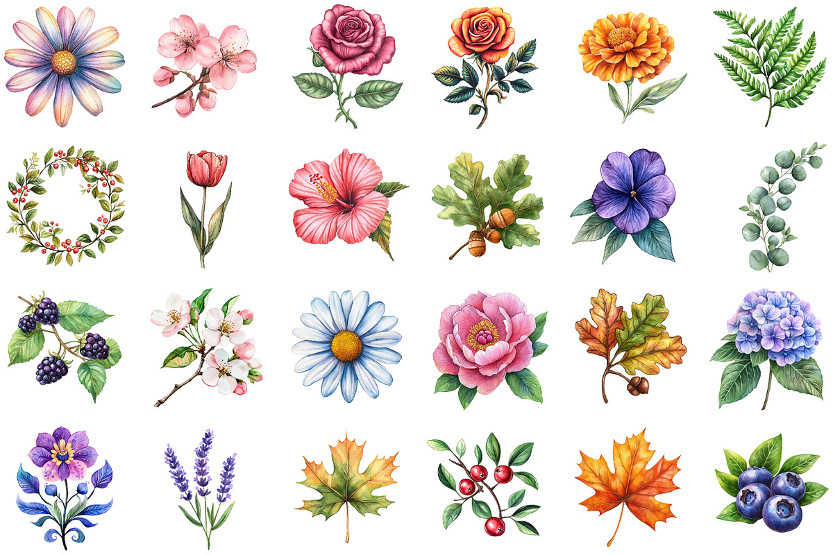 Folk Art Botanicals Flowers Berries, an Illustration by Sublimation Artist (Photo 2 of 6)