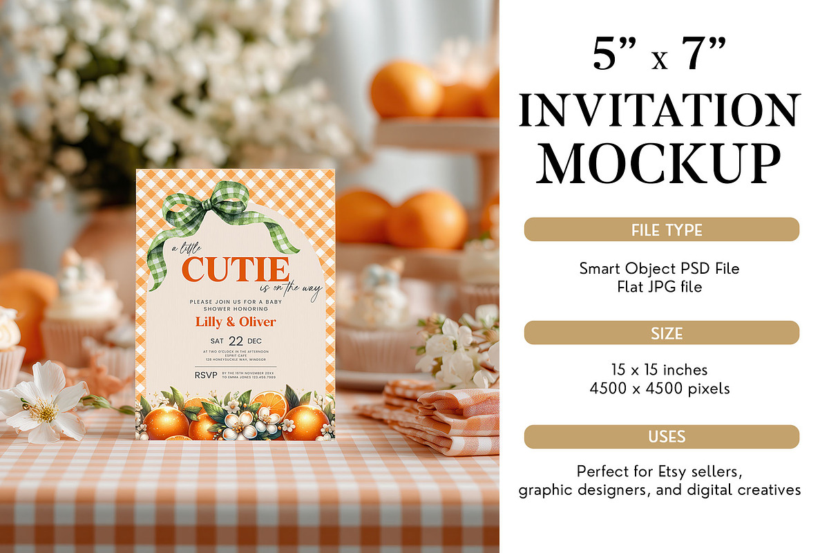 Orange Theme Invitation Mockup, a Mockup by Bijou Bay (Photo 2 of 2)