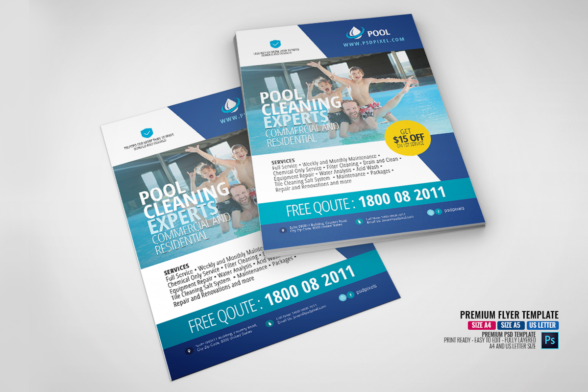 Swimming Pool Services Flyer, a Flyer Template by PSDPixel