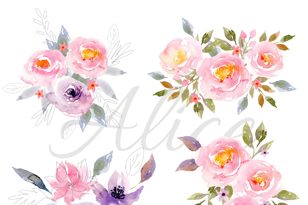 Pink Florals, Roses, Bouquets, an Illustration by Feather Grace Designs (Photo 5 of 11)