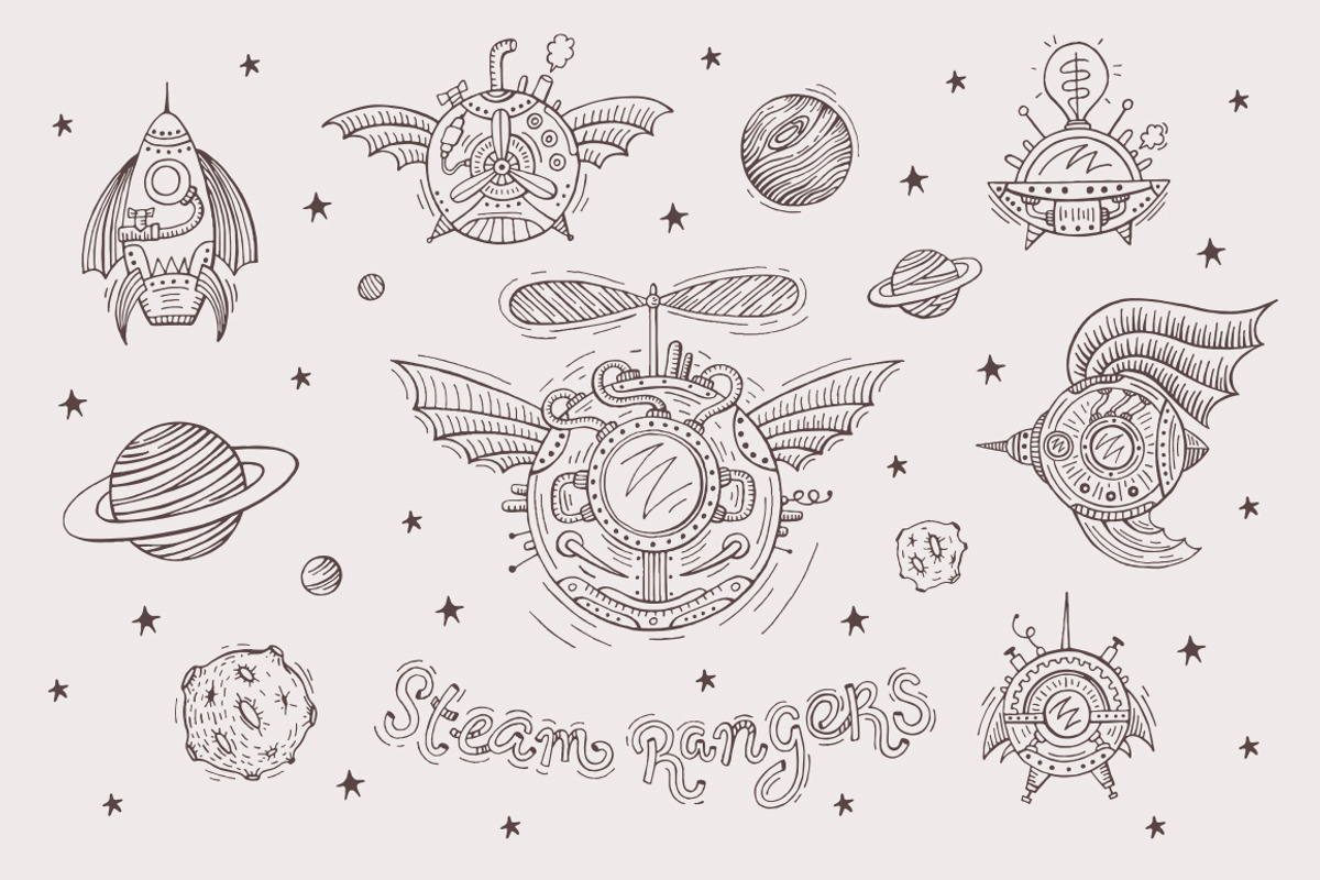 Steampunk spacecrafts, an Illustration by piyacler