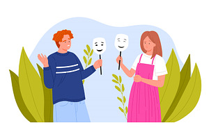 Two Characters Holding Comedy and, an Illustration by Flashvector