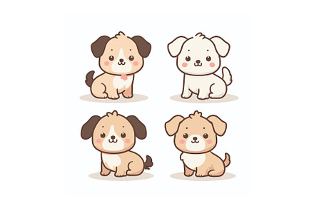 Four cute cartoon puppies in various, an Animal Illustration by Vectorstockersland
