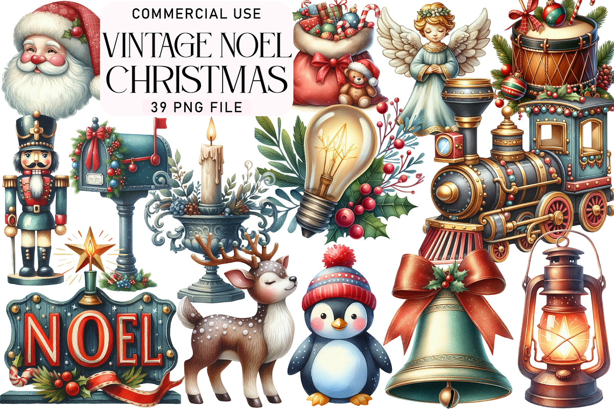 Vintage Noel Retro Christmas Clipart, an Illustration by Daily.Designs (Photo 1 of 5)