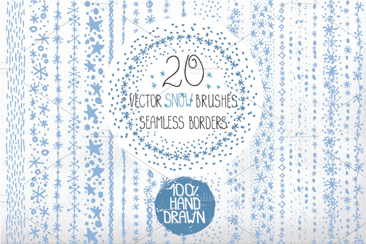 Hand drawn snow borders,brushes, a Brush Add-On by Tatianakost49 (Photo 1 of 5)
