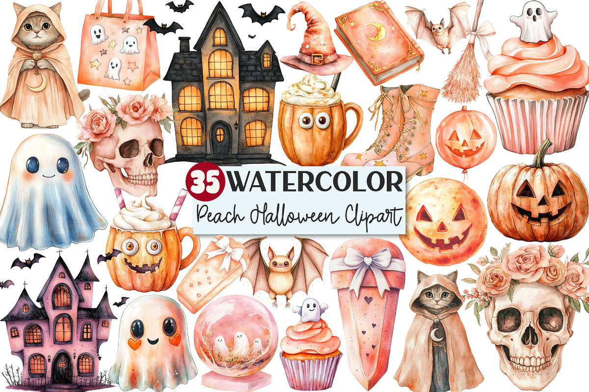 Peach Colored Halloween Clipart, an Illustration by Rose Art (Photo 1 of 3)