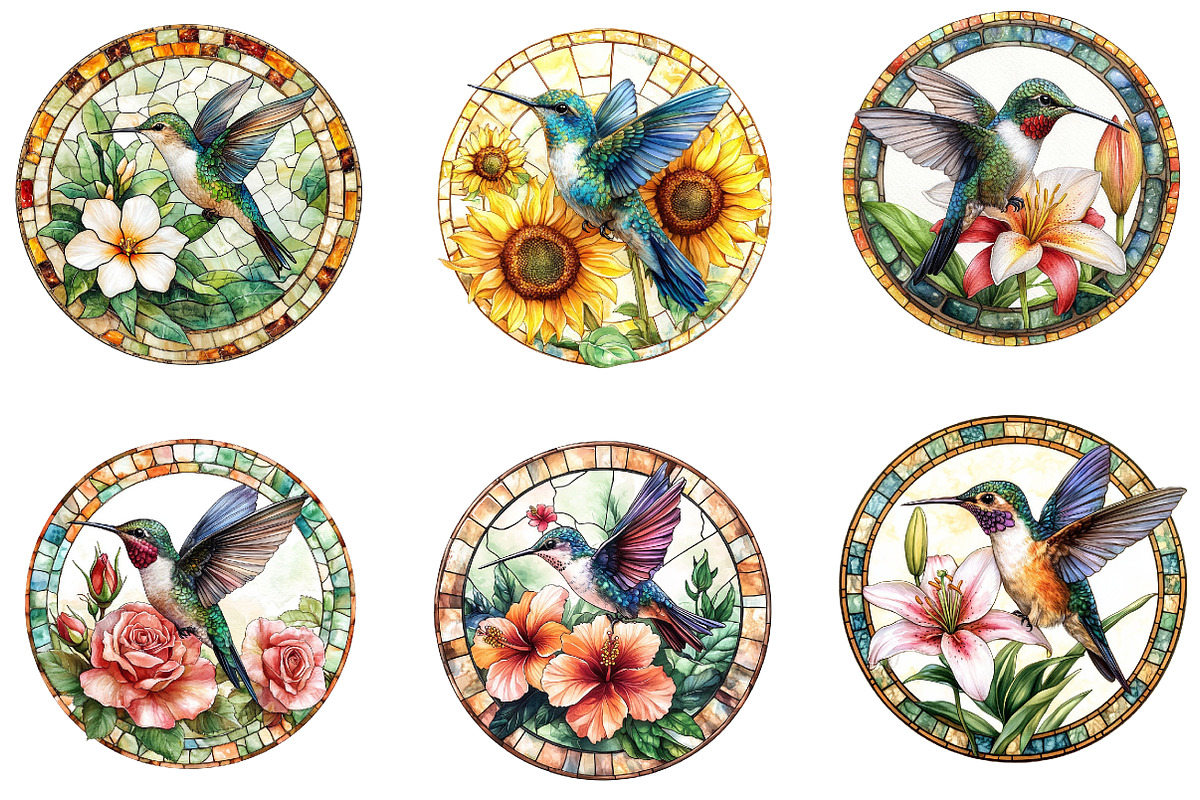 Hummingbird Round Stained Glass Png, an Illustration by Designworld (Photo 2 of 5)