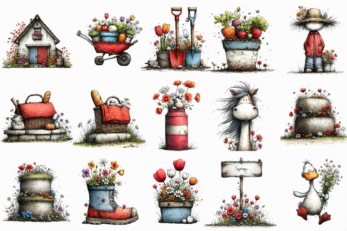 Spring Farm Watercolor Clipart, an Illustration by Libby Wishes (Photo 2 of 6)