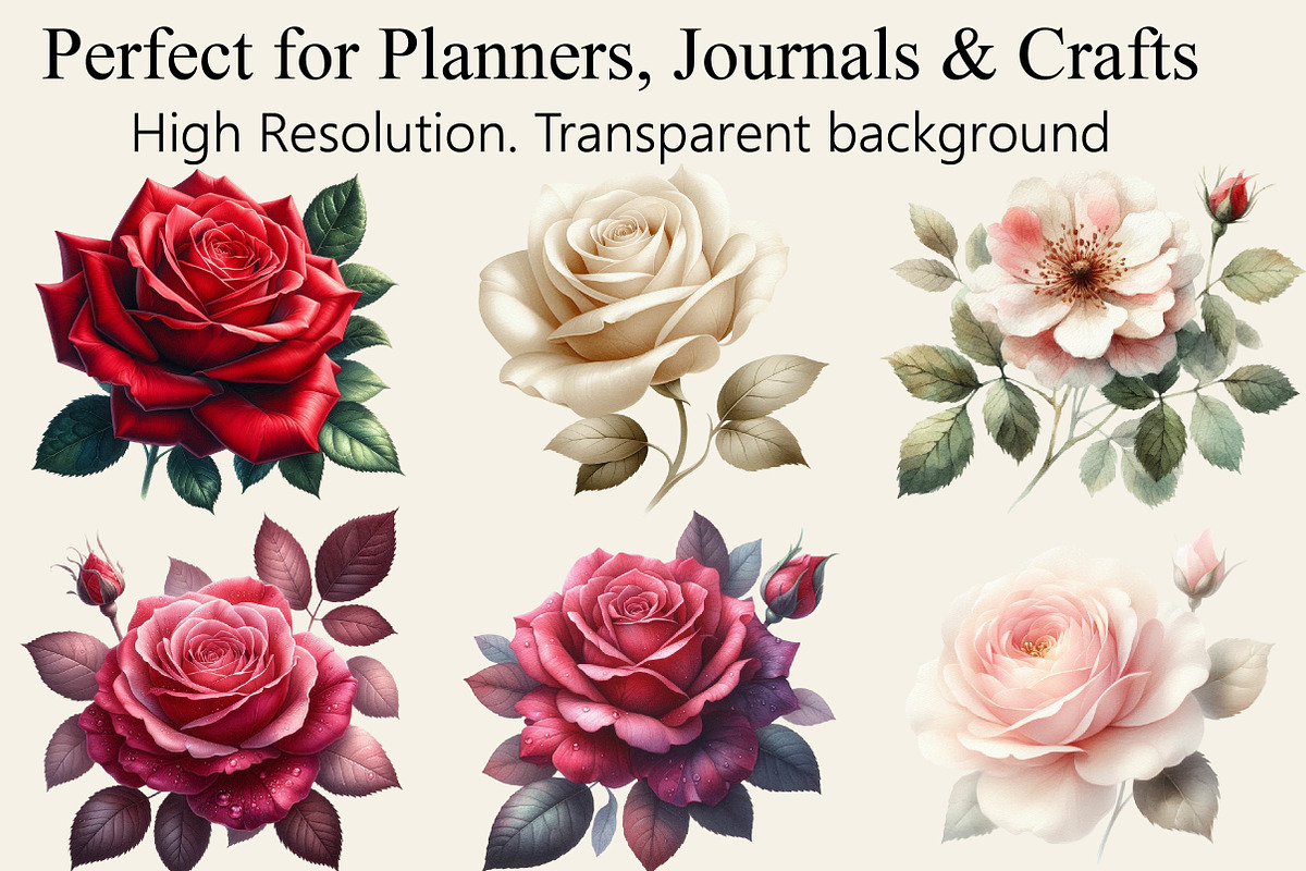 Watercolor Rose Flowers Clipart, an Illustration by Libby Wishes (Photo 2 of 3)
