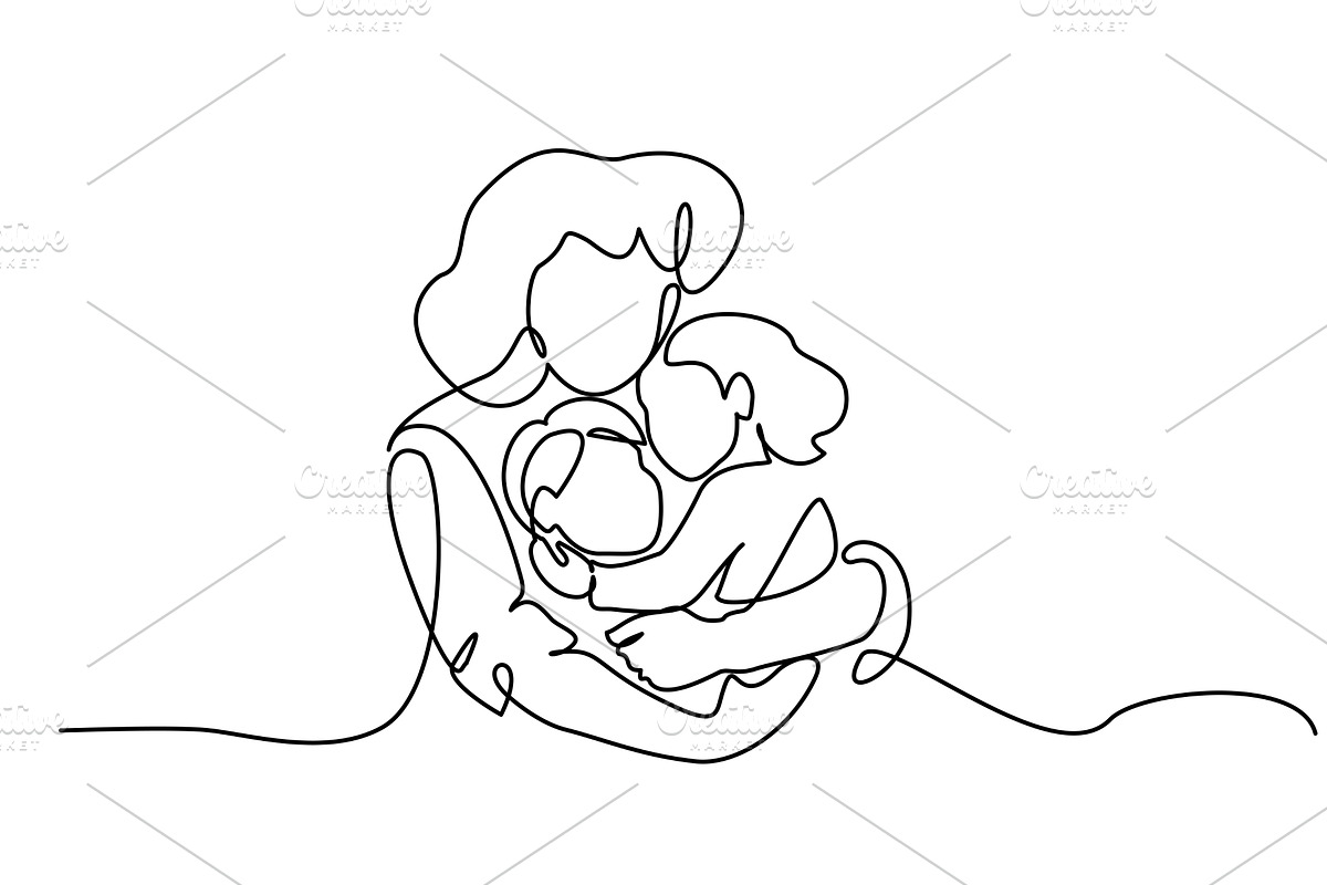 Mother hug her two children, a Seasonal Illustration by Valenty