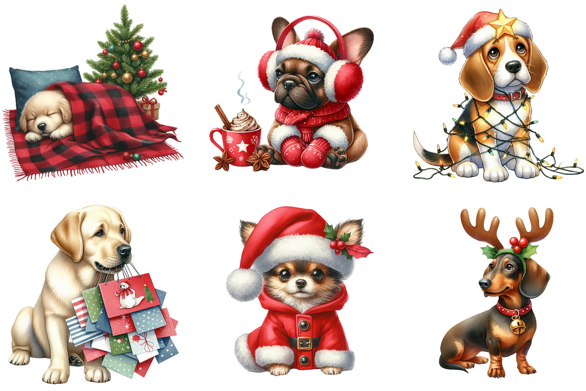 Christmas Dog Clipart, an Illustration by DreamArtGraphic (Photo 5 of 6)
