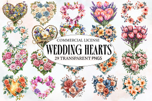 Wedding Hearts with Flowers Clipart, an Illustration by Designworld