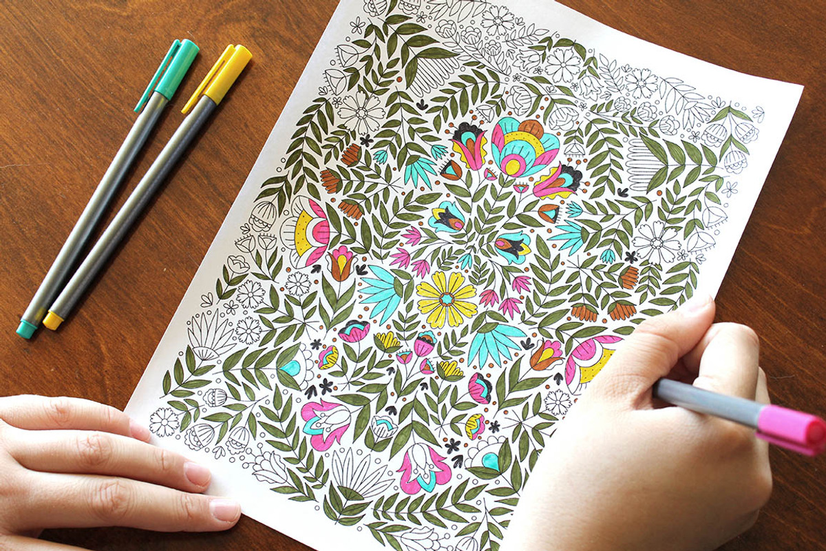 6 Folksy Florals Coloring Pages, an Illustration by On the Mark Designs (Photo 4 of 4)