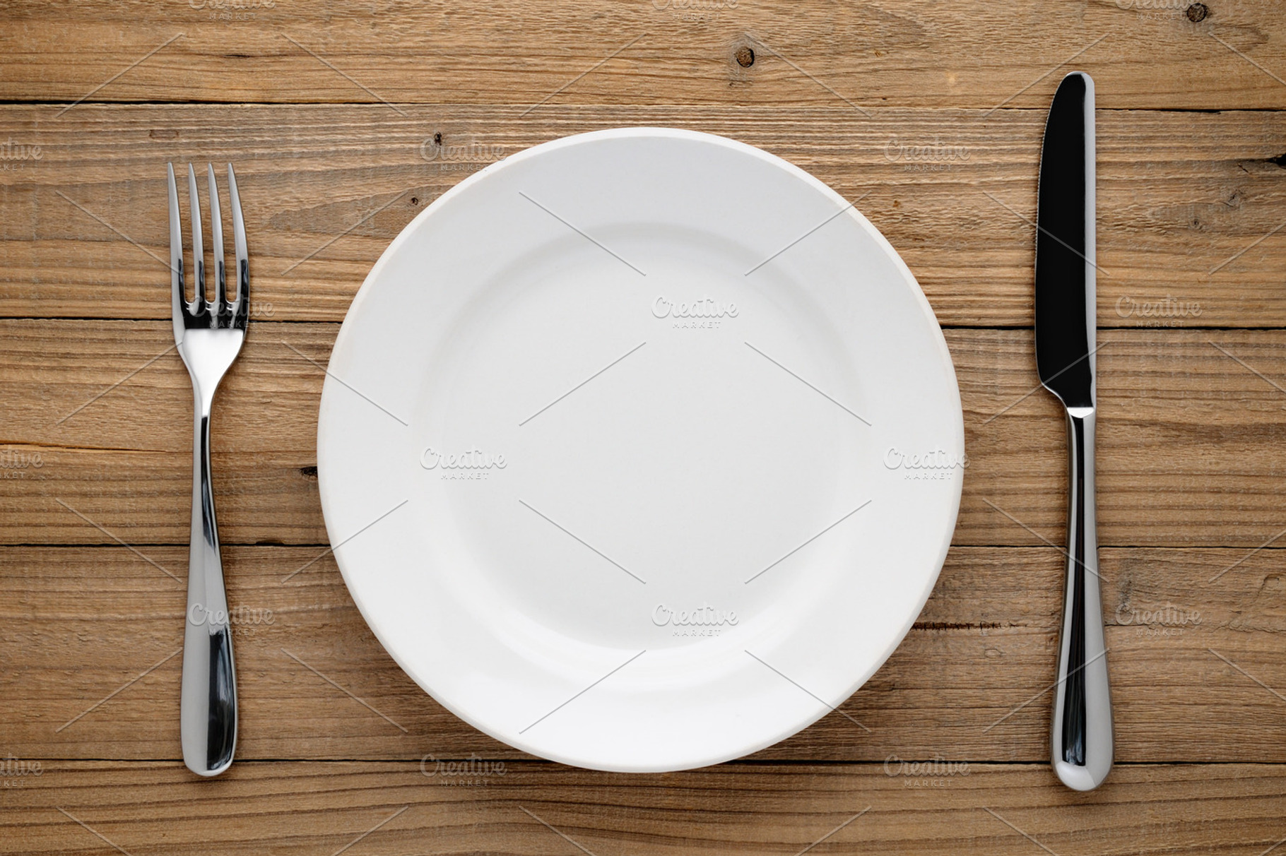 Plate, fork and knife